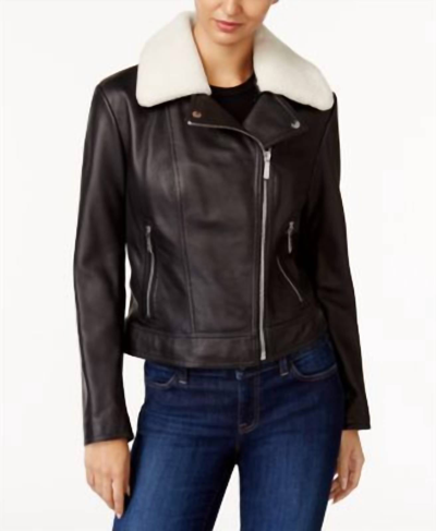 Michael Kors Shearling Collar Leather Jacket In Black