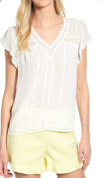 1.state Short Sleeve V-neck Blouse W/ Lace Trim Blouse In Ecru In Yellow