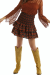 Allison New York Leaf Print Smocked Mini Skirt In Rust And Green In Multi