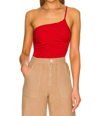 Enza Costa One Shoulder Ruched Tank In Blood Orange In Red