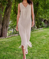 Ecru Dress With Fringe In Raffia In Grey