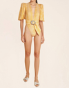 Adriana Degreas Tortoise V-neck Bodysuit With Belt In Yellow In Yellow