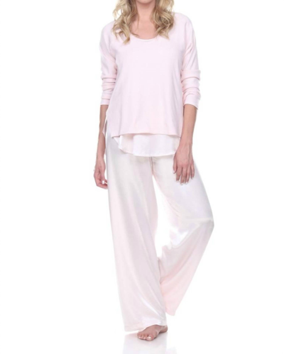 Pj Harlow Frankie Rib Long Sleeve V-neck With Side Slits In Blush In Pink