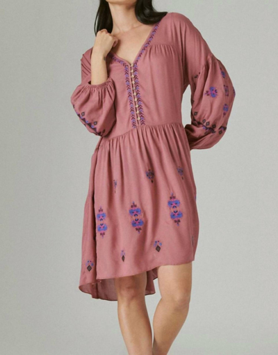 Lucky Brand Embroidered Tiered Dress In Pink Multi