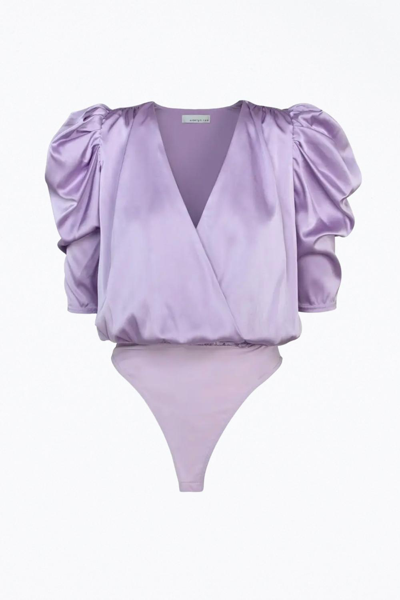 Adelyn Rae Lila Wrap-effect Sateen Bodysuit In Lilac In Purple