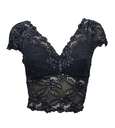 Pj Harlow Grace Lace Hand Beaded Cami With Sleeves In Black