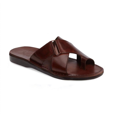 Jerusalem Sandals Men's Asher Leather Slide On Sandal In Brown