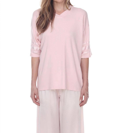 Pj Harlow Riley Rib Knit Baseball Tee With Satin Trim In Blush In Gold