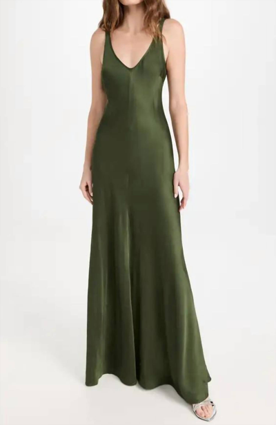 L Agence Clea Scoop Neck Slip Dress In Dark Moss In Green