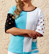 Angel 3/4 Sleeve Stripe Crew Neck Top In Turquiose/white In Multi
