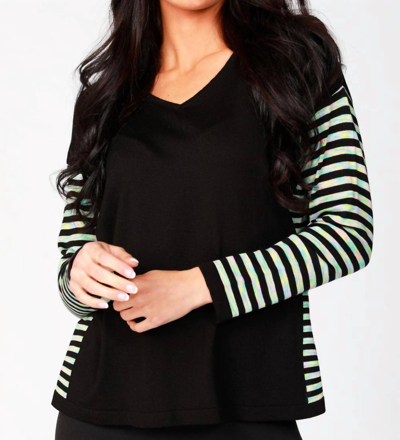 Angel Long Sleeve Stripe V-neck Top In Black Multi