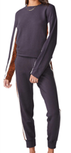 Monrow Paneled Mini Leopard Sweatpants In Faded Black