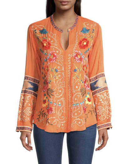 Johnny Was Tamarind Embroidered Georgette Keyhole Blouse In Multi