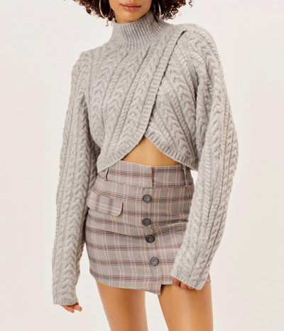 For Love & Lemons Amelia Cross Front Turtleneck Sweater In Grey