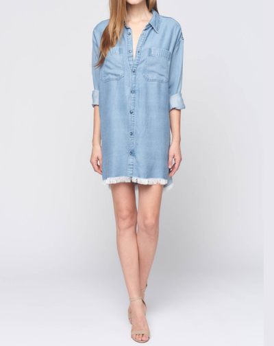 Maven West Long Sleeve Button Down Dress In Chambray In Blue