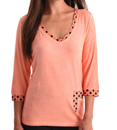 Angel Polkadot V-neck With Pocket In Peach In Pink