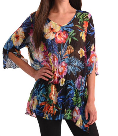 Angel Tropical Paradise 3/4 Sleeve Tunic In Multi