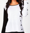 Angel Cut Out Scoop Neck Pullover In White/black In Multi