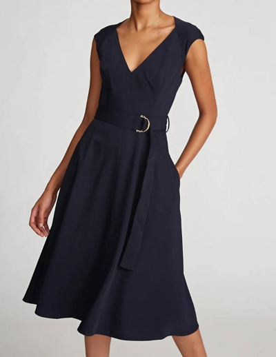 Halston Heritage Shelbee Dress In Tech Suiting In Midnight In Blue