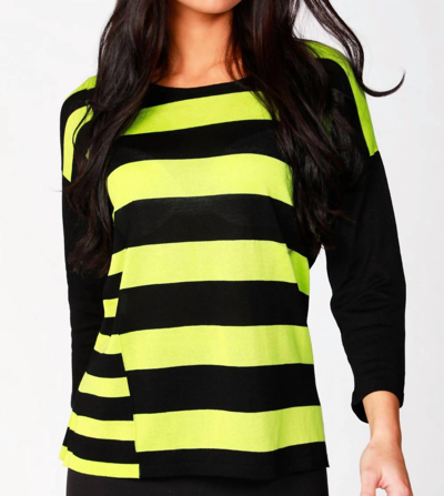 Angel 3/4 Sleeve Stripe Scoop Neck Sweater In Black/kiwi In Multi
