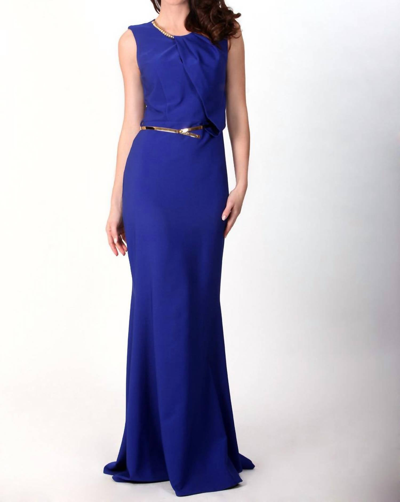 Angel Draped Mermaid Gown In Cobalt In Blue