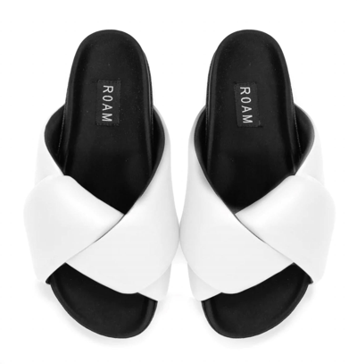 Roam Foldy Puffy Vegan Leather Slide Sandals In White