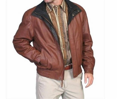 Scully Double Collar Leather Jacket In Brown