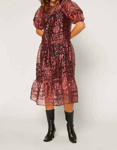 Current Air Sheer Overlay Midi Dress In Red