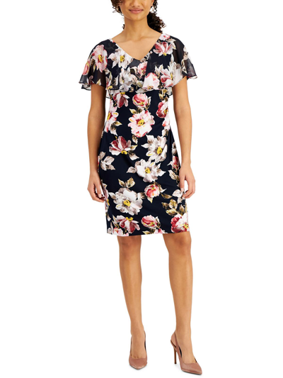 Connected Apparel Womens Floral Print Knee Sheath Dress In Multi
