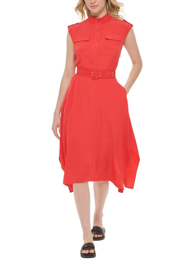 Karl Lagerfeld Womens Handkerchief Hem High Neck Midi Dress In Red