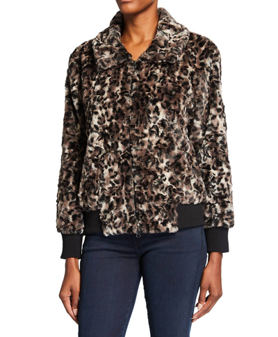 Johnny Was Leopard Faux Fur Bomber Jacket In Multi