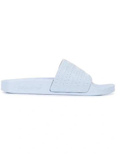 Adidas Originals Perforated Striped Pool Slides In Blue