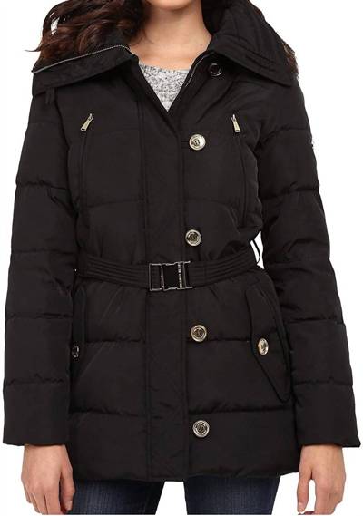 Michael Kors Fur Trim Hooded Down Coat In Black