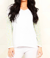 Angel Stripe Sleeve Raglan Scoop Neck Top In White Multi