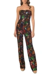 DRESS THE POPULATION PRESTON FLORAL SEQUIN STRAPLESS JUMPSUIT