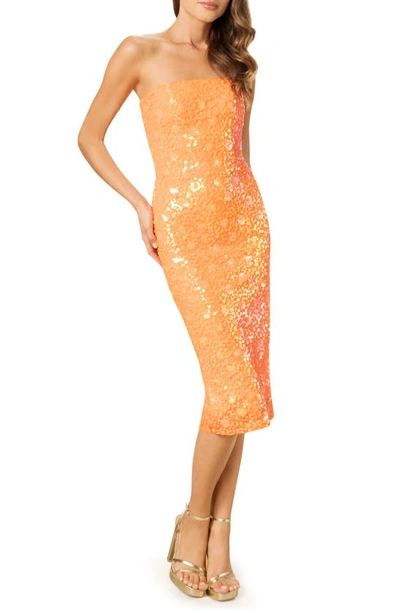 Dress The Population Viviana Sequin Strapless Cocktail Dress In Orange Multi