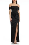 Dress The Population Logan Off The Shoulder Evening Dress In Black