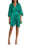 Btfl-life Vonda Stripe Jacquard Long Sleeve Satin Minidress In Forest