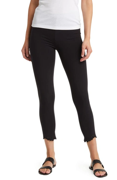 Hue Embroidered Hem Skimmer Leggings In Black