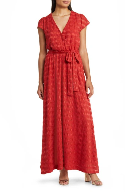 Donna Ricco Wrap Front Tie Waist Maxi Dress In Orange