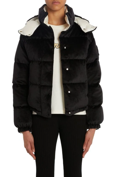 Moncler Daos Velvet Puffer Jacket In Black