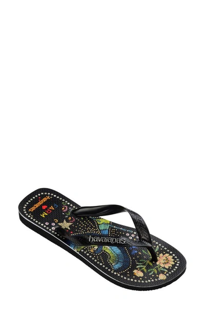 Havaianas X Farm Rio Flip Flop In Black