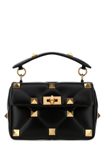 VALENTINO GARAVANI VALENTINO GARAVANI BLACK NAPPA LEATHER MEDIUM ROMAN STUD HANDBAG
