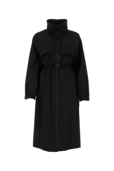 Burberry Ekd-print Belted Parka In Black