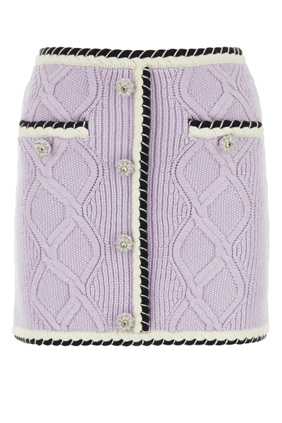 Self-portrait Contrasting-trim Cable-knit Miniskirt In Purple