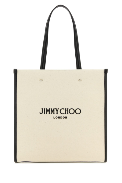 Jimmy Choo Borsa Shopping N/s Tote M In Tela Avorio Donna In Beige