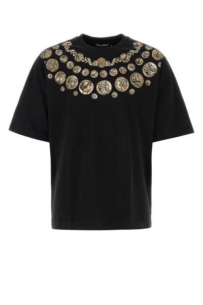 Dolce & Gabbana Kids' Coin Print Cotton T-shirt In Nero