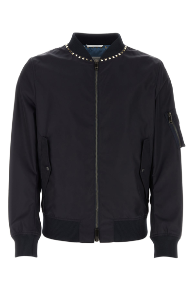 Valentino Garavani Stud Bomber Jacket In Blue