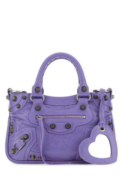 Balenciaga Le Cagole Small Leather Shoulder Bag In Purple