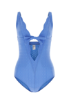 Lisa Marie Fernandez Scallop Bow Swimsuit In Stretch Seersucker